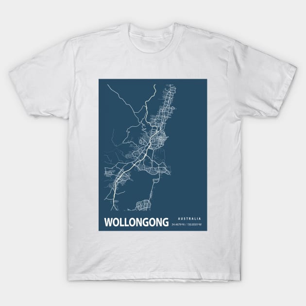 Wollongong Blueprint Street Map, Wollongong Colour Map Prints T-Shirt by tienstencil